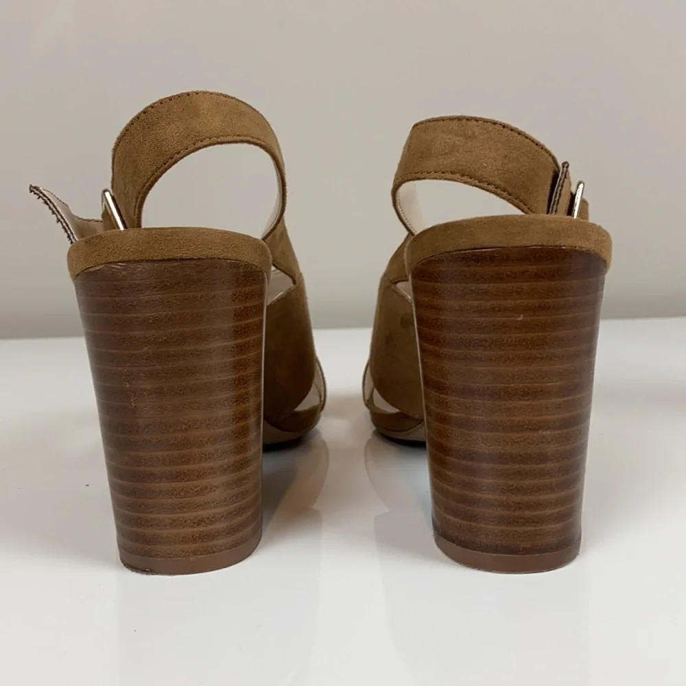 Nine West Alba Tan Open Toe Block Heel Slingback Sandal Size 9 - Picture 6 of 13